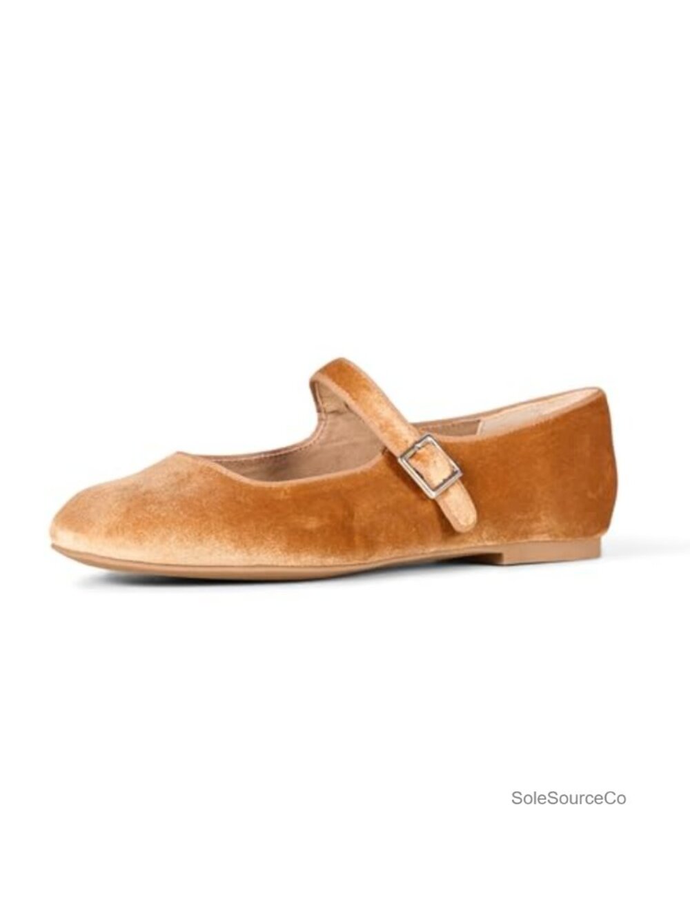 Women's Square-Toe Mary Jane Ballet Flats Faux Suede Adjustable Buckle Cushioned